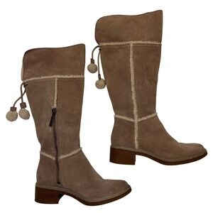 Timberland‎ Taupe Suede Shearling Pom Pom Nordic Boho Cozy Tall Boots Size 7.5
